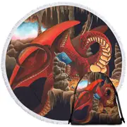 Cool Fantasy Art Dragon Reading a Book Round Beach Towel