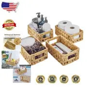 Stackable 10” Rectangular Wicker Baskets for Stylish Home Storage - 4 Pack
