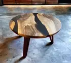 Round Black Epoxy Coffee Table Natural Wood Corner Side Hallway Furniture Decors