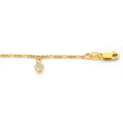 9ct Gold 25cm Cz Figaro 3+1 Heart Anklet in White
