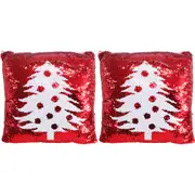 2PK LVD Sequin Tree Pillow Cushion Home/Living Room Christmas Decor 40x40cm Red