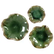 Gloss Green Brown Modern Lily Pad Wall Art Set 3 Flower Sculpture Round Leaf