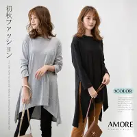 在飛比找Yahoo奇摩購物中心優惠-【Amore】韓版個性長版開衩長袖上衣