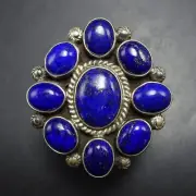 TYLER BROWN Navajo BLUE LAPIS CLUSTER Sterling Silver RING size 8.5 Adjustable