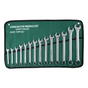 14PCS Metric Combination Wrench Spanner Set Open Ring End CRV with Rolling Bag 8-24mm Ratchet Tool