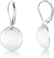[ALEXCRAFT] Sterling Silver Dangle Earrings for Women,Hypoallergenic Flat Brushed Leverback Earrings Lightweight Circle Disc Coin Geometric Drop Earring Jewelry for Women