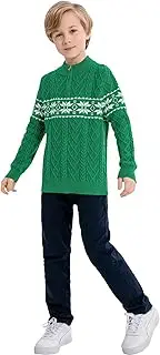 [SMILING PINKER] Boys Christmas Sweater Cable Knit Half Zip Mock Neck Snowflake Pullover