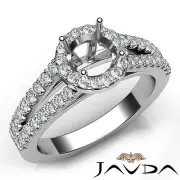Halo Split Shank Pave Round Semi Mount Diamond Engagement Ring White Gold 1.77Ct