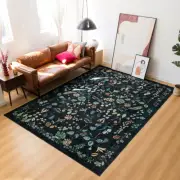 Extra Large Tropical Rug 240x340cm Charcoal Black Jungle Print Lounges Carpet