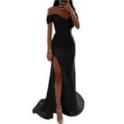 Adeline Sparkling Slit Dress Black