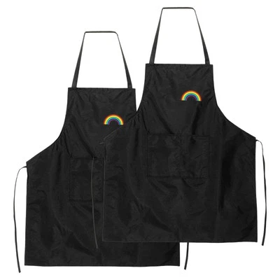 2pcs Bib Apron 72x65cm Unisex Cooking Aprons with 2 Pockets, Dark Black