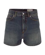 Alexander McQueen Logo Patch Denim Shorts 26 Blue