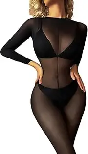 [Pfylinqo] Women's Stretchy Bodysuits See-Through Crotchless Bodystocking Lingerie Sexy exotic Bodystocking for Nightclub