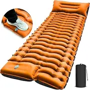 Camping Sleeping Pad, Ultralight Camping Mat with Pillow Built-in Foot Pump Inflatable Sleeping Pads Compact for Camping Backpacking Hiking Traveling - Orange