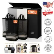 Spacious 180L 3-Compartment Laundry Hamper with Lid and 3 Bags - Modern Design