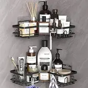 HuggieGems 2 Pack Corner Shower Caddy Organizer Shelf with Hooks, Black Bathroom Shelves Storage Organization