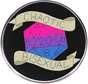 [Pinstant] Chaotic Bisexual Neutral Twenty Multi Sided Die Dice Chaos Character Alignment Dragon Sword Fantasy Dungeon Game Gay LGBTQ Pride Colors Flag 1.2" Enamel Pin Badge, 1.2 Inches, Enamel, enamel