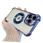 for Magnetic Transparent Case,Luxury Bling Four iPhone 15 Pro Max Elegant Blue