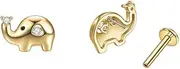 [Izpack] 2Pcs Elephant Cartilage Labret Monroe Tiny Small Stud Earrings for Women Men Surgical Stainless Steel CZ Love Heart Animal Tragus Helix Studs Lip Nose Body Pierced Medusa Ring Cute Unisex Jewelry 18G