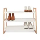 3 Tier Stackable Bamboo Cabinet Storage Shoe Organiser Rack with White Shelves