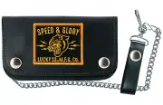 Authentic LUCKY 13 Panther Head Genuine Leather 6" Chain Wallet Black Gold NEW