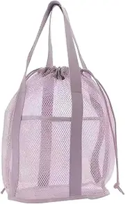Kids Beach Bag Beach Tote Bag with Drawstring Foldable Toy with 2 Front Pockets Swim Pool Mesh Bags Drawstring for Toys, Towel, Flip Flops Light Purple Kids