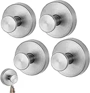 Suction Cup Hooks for Shower Wall, Luxegrip No Drill Hook, Removable Reusable Stainless Steel Towel Hooks, Shower Hooks for Inside Shower, Kitchen, Glass Door, Window, Mirror, Smooth Tile (4, Silver)