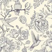 CHIHUT Purple Birds Floral Wallpaper Peel and Stick Vintage Peony Floral Leaf Removable Wallpaper Waterproof Floral Contact Paper for Cabinets Shelf Lines Self Adhesive Birds Wallpaper 17.7”x100”