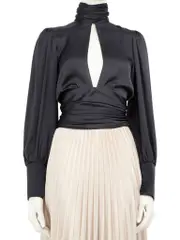 Black Open Back Ruched Blouse