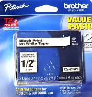 Brother P-Touch 2 Pack TZe-231 Original Label Tape Black on White