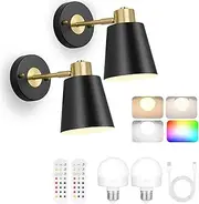 VATONI Battery Operated Wall Sconces Set of 2, Wireless Wall Sconce Rechargeable Battery Operated Wall Light with Remote Control, Dimmable Wall Mounted Lights for Bedroom Bedside Living Room
