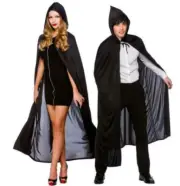 Halloween Black Hooded Cape Unisex 140cm Cosplay Dress up Costume Vampire Witch