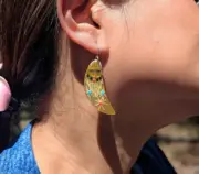 Zuni Corn Maiden Yellow Shell Kachina Dangle Earrings Handmade Southwest Jewelry