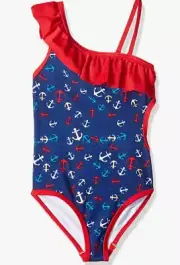 Jantzen Big Girls' Ruffle One piece Swimsuit, Bon Voyage Print Size 12 7304