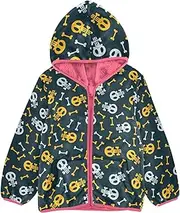 [GuoChe] Girls Sherpa Lined Happy Halloween Funny Skulls Black Boys Outerwear Peach Baby Girl Zip Up Sweatshirt 3-10T