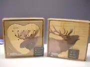 Demdaco Moose and Elk Heads Tic Tac Toe & Pick Up Wooden Board Games Set of 2