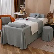 Gray1,80x190cm/31.4x74.8in,4 Pieces Set Washable Massage Table Cover with Hole,Elastic Massage Bed Cover Large Beauty Massage Cover Pillowcase Stool Cover Suitable for Salons SPA