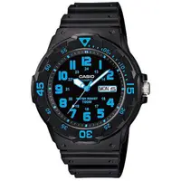 在飛比找PChome24h購物優惠-【CASIO 卡西歐】耀眼自信潛水風個性腕錶/黑x藍刻(MR