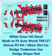 White Toner HO Decal Made for Auto World 4Gear Dodge Tradesman Van Red Flair