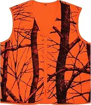 [Avizon] Men's Hunting Vest Orange Camouflage Hunting Vest Zipper Closer Lightweight