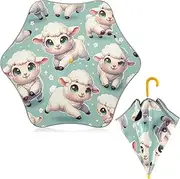 [ODAWA] Cute Sheeps Kid Umbrella Stick Umbrella with Classic J Hook Curved Handle Rain Umbrellas for Kids
