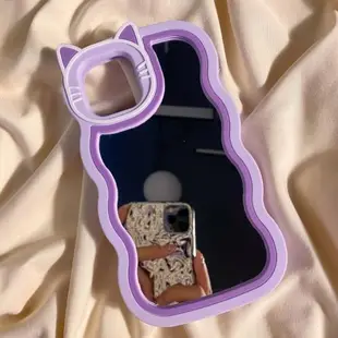 圖拉殼 立體紫色貓耳補妝鏡適用iphone14Pro Max蘋果14Plus/13Pro手機殼iPhone12/11鏈條XR/XS可愛女款保護套