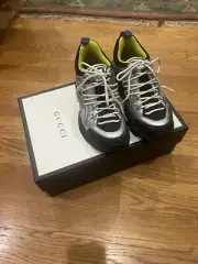 GUCCI Flashtrek Metallic Chunky Sneakers - Silver/Black Womens Size 36