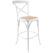 Aster Crossback Bar Stools Dining Chair Solid Birch Timber Rattan Seat - White