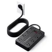 15 Ft Long Extension Cord Power Strip Surge Protector, Flat Plug with 8 Widel...