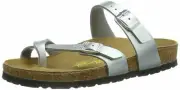 Womens Classic Birkenstock Mayari Toe Loop Sandal Silver Birko Flor