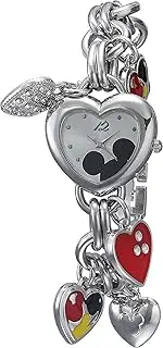 [Accutime] Disney Mickey Mouse Silver-Tone Charm Bracelet Quartz Watch for Girls & Women of All Ages