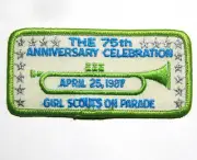 Girl Scout 1987 - 75th ANNIVERSARY PATCH Badge ON PARADE Trumpet METALLIC STARS