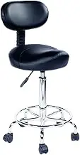 Hydraulic Saddle Chair with Backrest - Heavy Duty Metal Frame, Adjustable Swivel Stool for Artists & Hairdressers - Includes Footrest - Ergonomic Support Star of Light