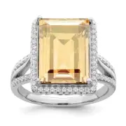 Sterling Silver Cubic Zirconia & Yellow Crystal Ring Size 8 for Women 6.25gm